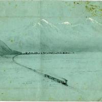 Railroad Train and Town Seen at a Distance